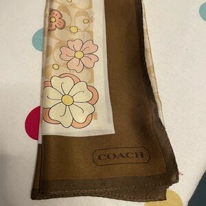 Coach Brown and Cream Floral Silk Scarf